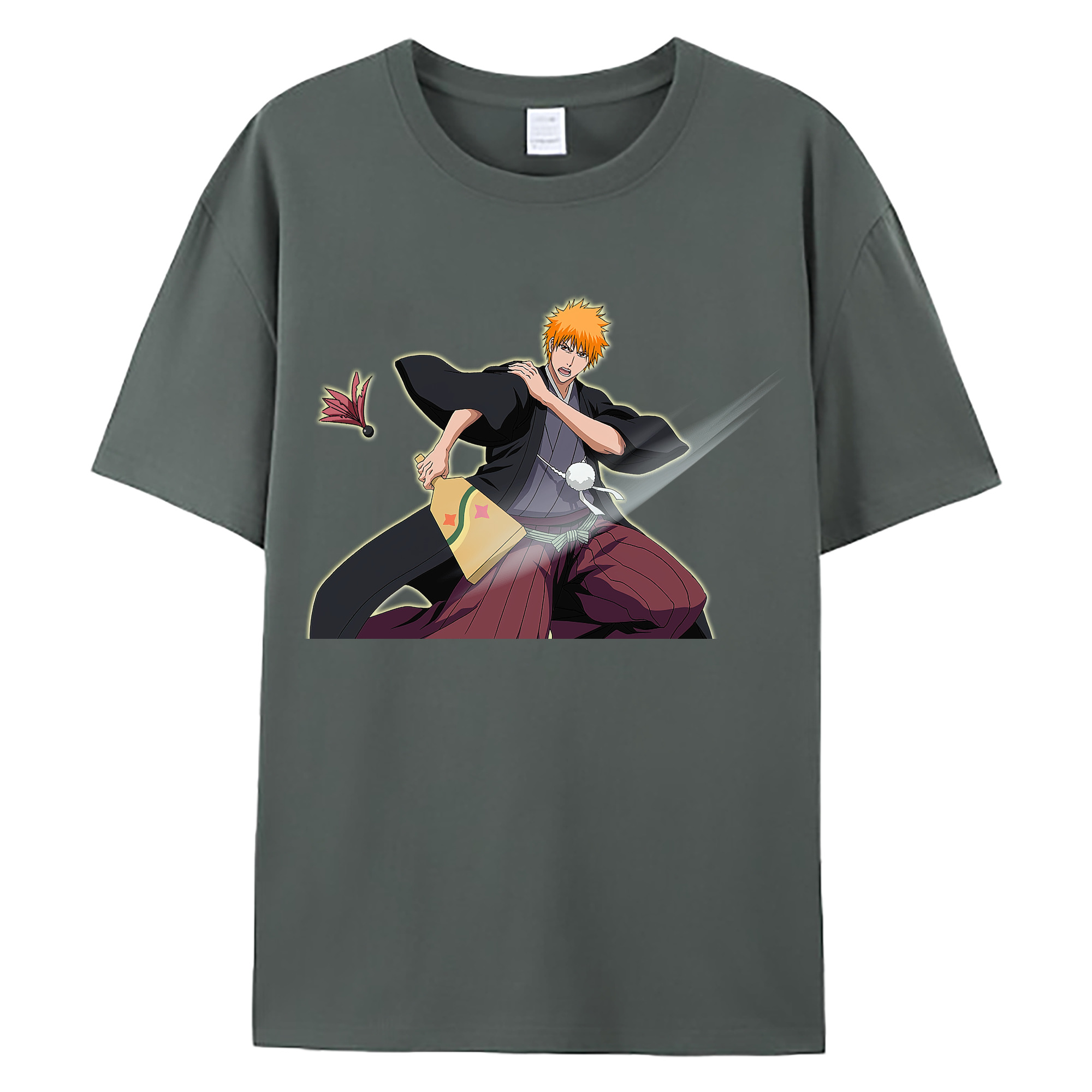 （画像用） ブリーチ 黒崎一護（くろさき いちご）BLEACH Kurosaki Ichigo 綿100％ メンズ半袖Tシャツ｜肌触りやわらか＆通気性